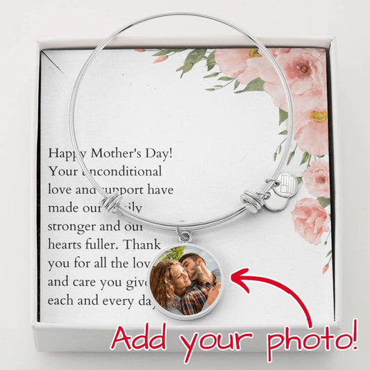 Happy Mother's Day: Custom Engraved Steel Heart Pendant Bangle